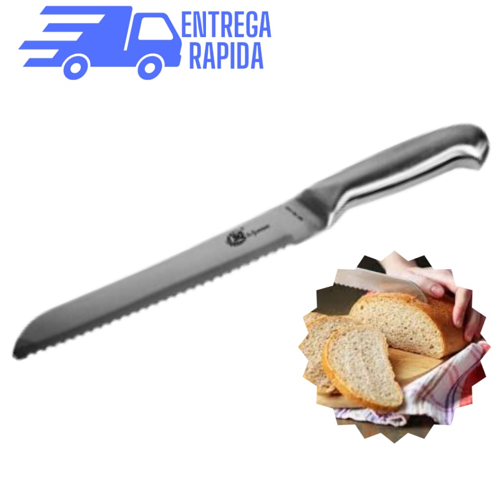 Faca de pão profissional de aço inoxidável com cabo de plástico, 8 polegadas