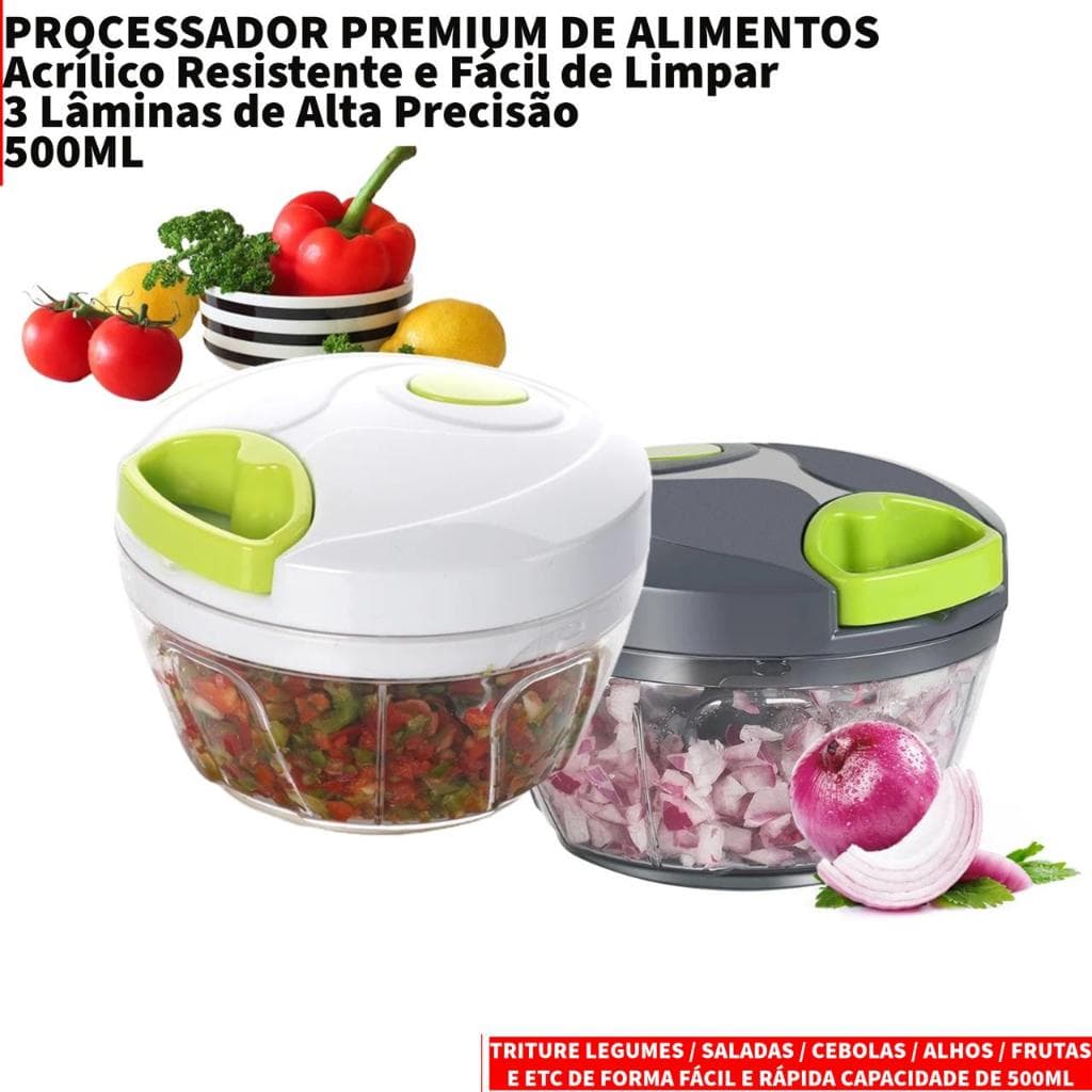 Multi Processador De Alimentos Premium Triturador Grande 3 Laminas Aço Inox Manual 500ML