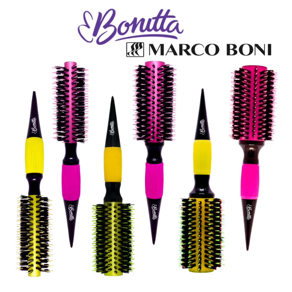 Escova de Cabelo Profissional Cerdas Javali Resistente Bonitta By Marco Boni Redonda Salão Alisa Modela Envio Imediato