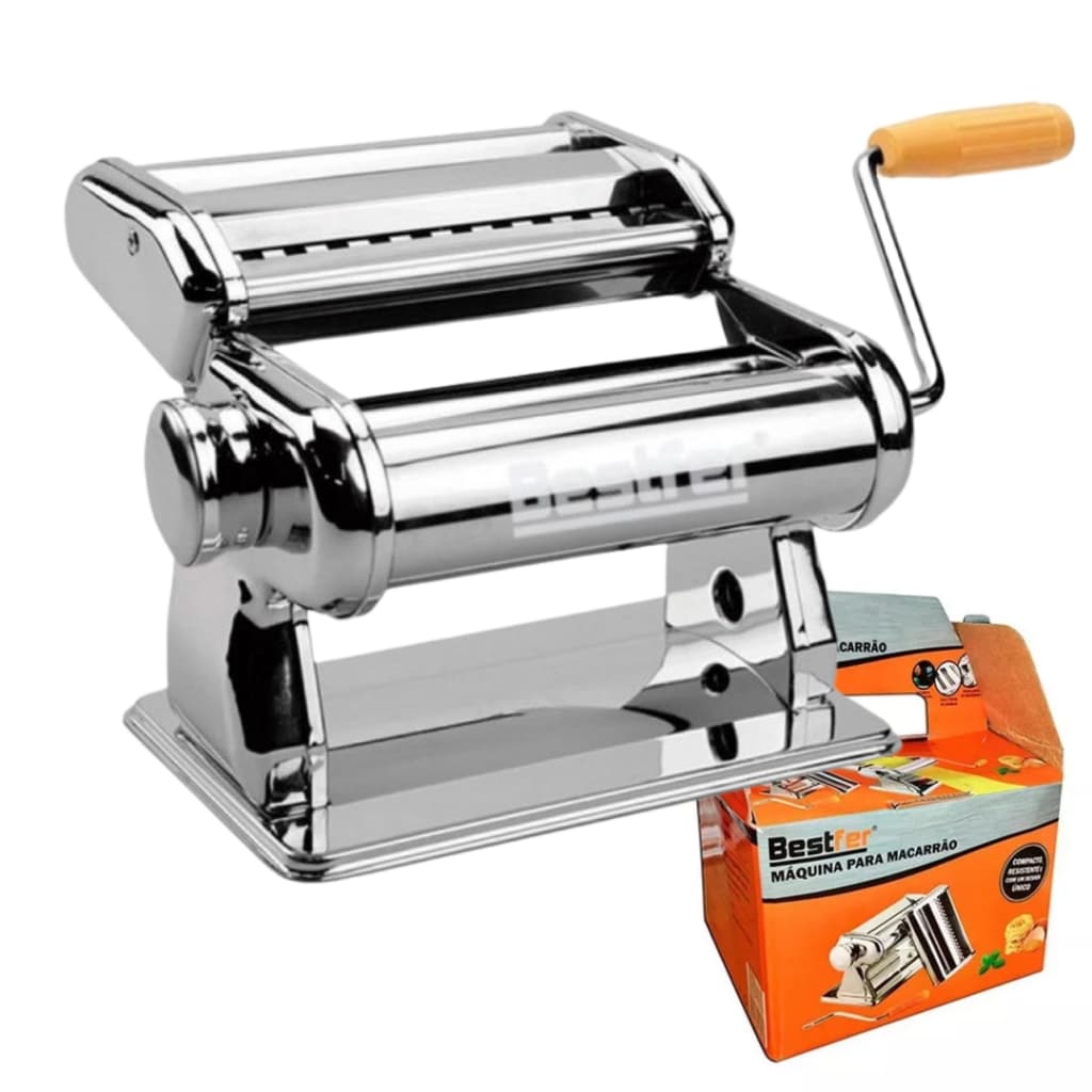 Máquina de macarrão profissional Bestfer com cilindro removível e manivela laranja