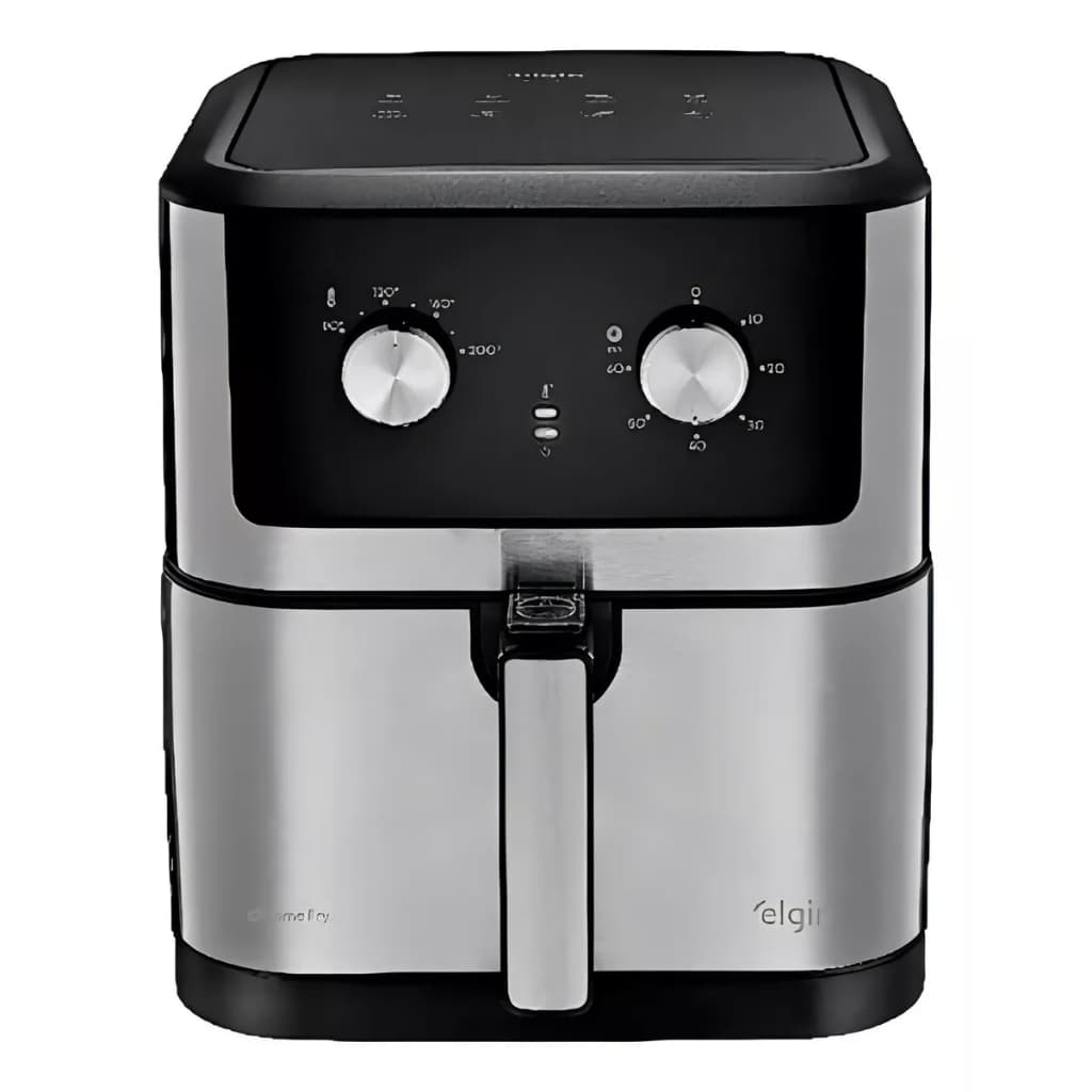 Friteira de ar Elgin Chrome Fry AFC80 preto e prata com controles de temperatura e tempo