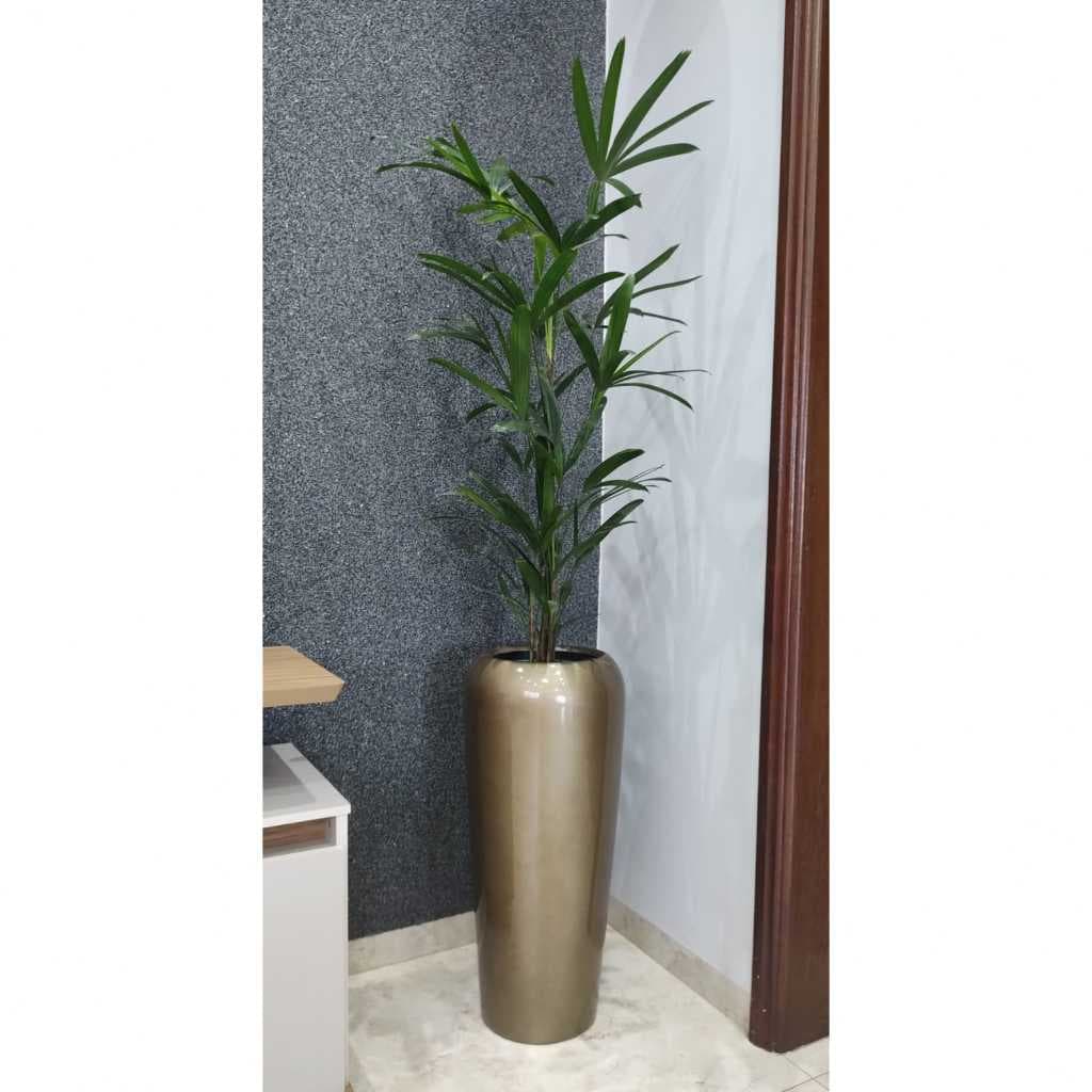 Vaso estilo Vietnamita Fibra de Vidro Vitrificado 75cm com planta verde