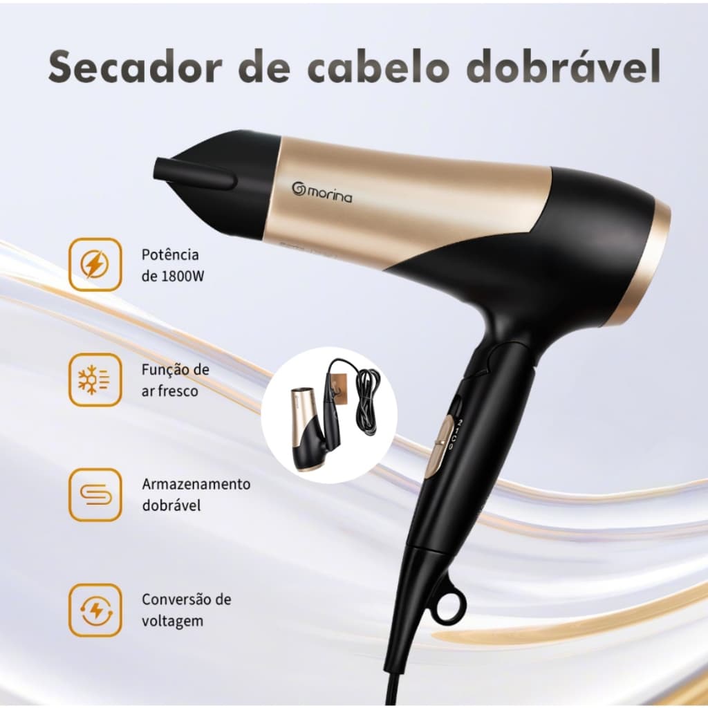 Secador De Cabelo Mini Portátil Dobrável Profissional 1800w 127v/220v Secador De Cabelo