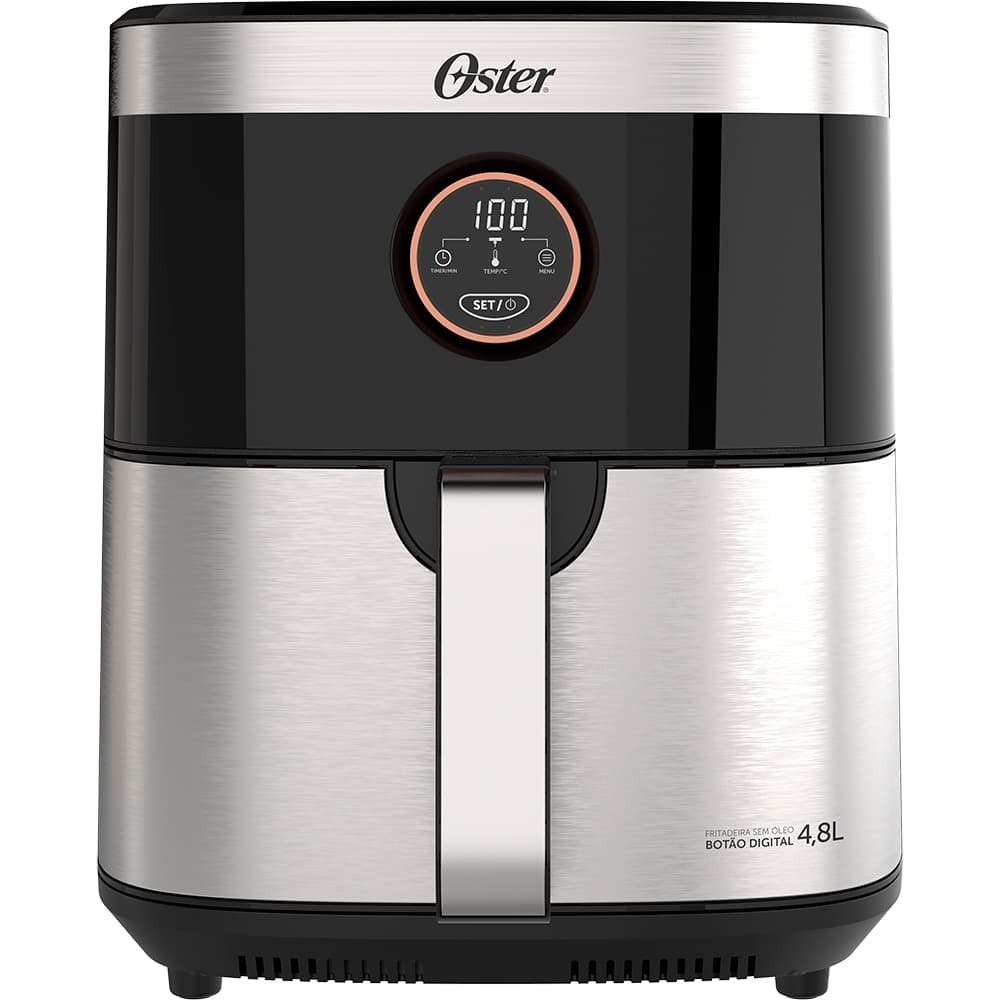 Fritadeira sem óleo Oster OFRT660 2 em 1 4,8L preta e inox com painel digital