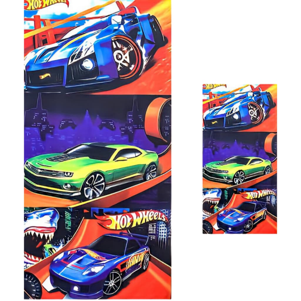 Toalha de Banho Hot Wheels - Kit Toalha de Banho + Rosto infantil felpuda Hot Wheels