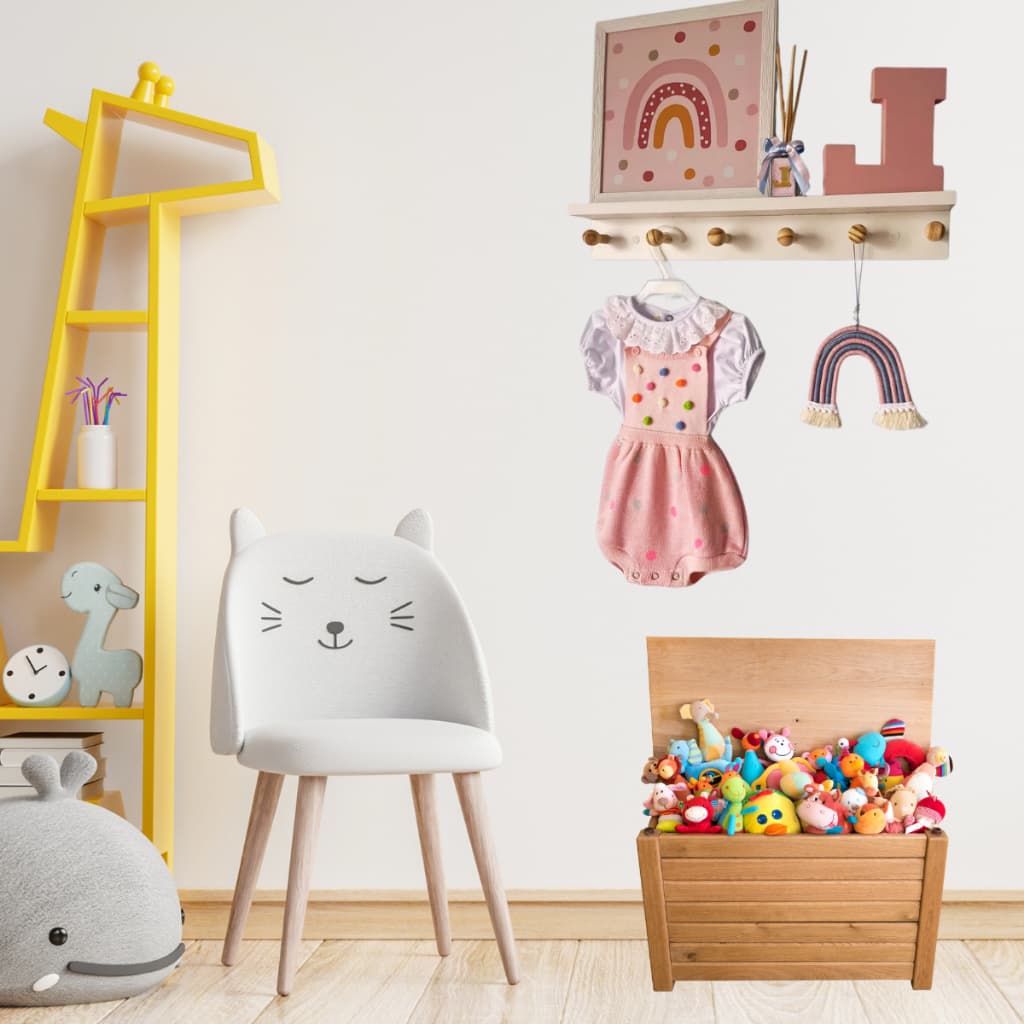 Cabideiro Cabide 6 Ganchos Com Prateleira Decorativa Quartos Infantil Criança Bebê