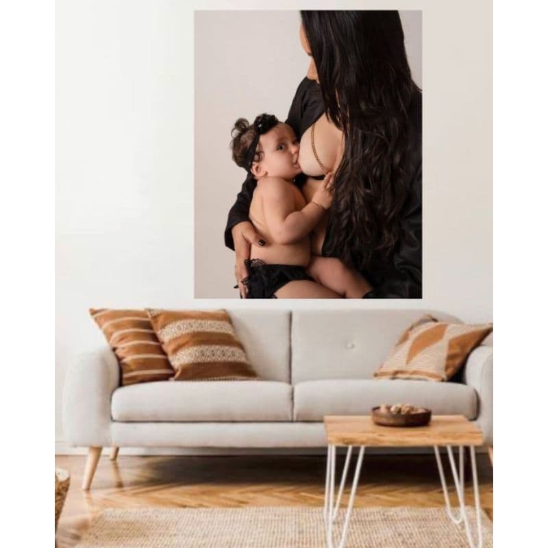 Quadro decorativo personalizado com foto de mãe amamentando bebê