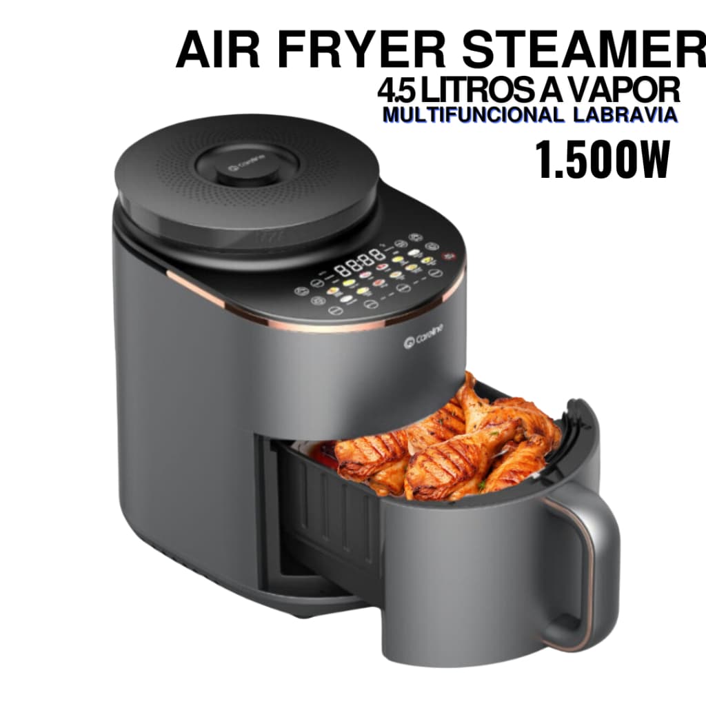 Fritadeira Air Fryer Steamer 4.5 Litros Labravia com alimentos fritos