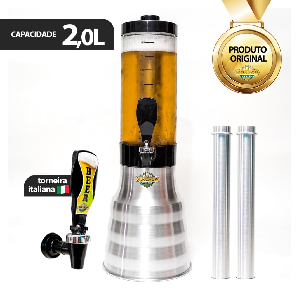 Torre de Chopp 2L com Torneira Italiana e Alça de Transporte - Capacidade 2L - Produto Original
