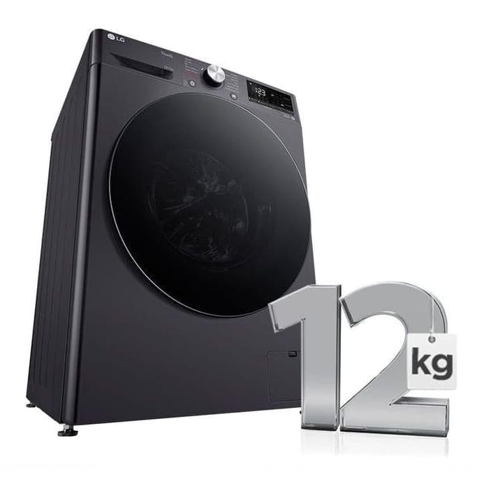 Máquina de lavar e secar roupas LG VC4 12kg preta metálica
