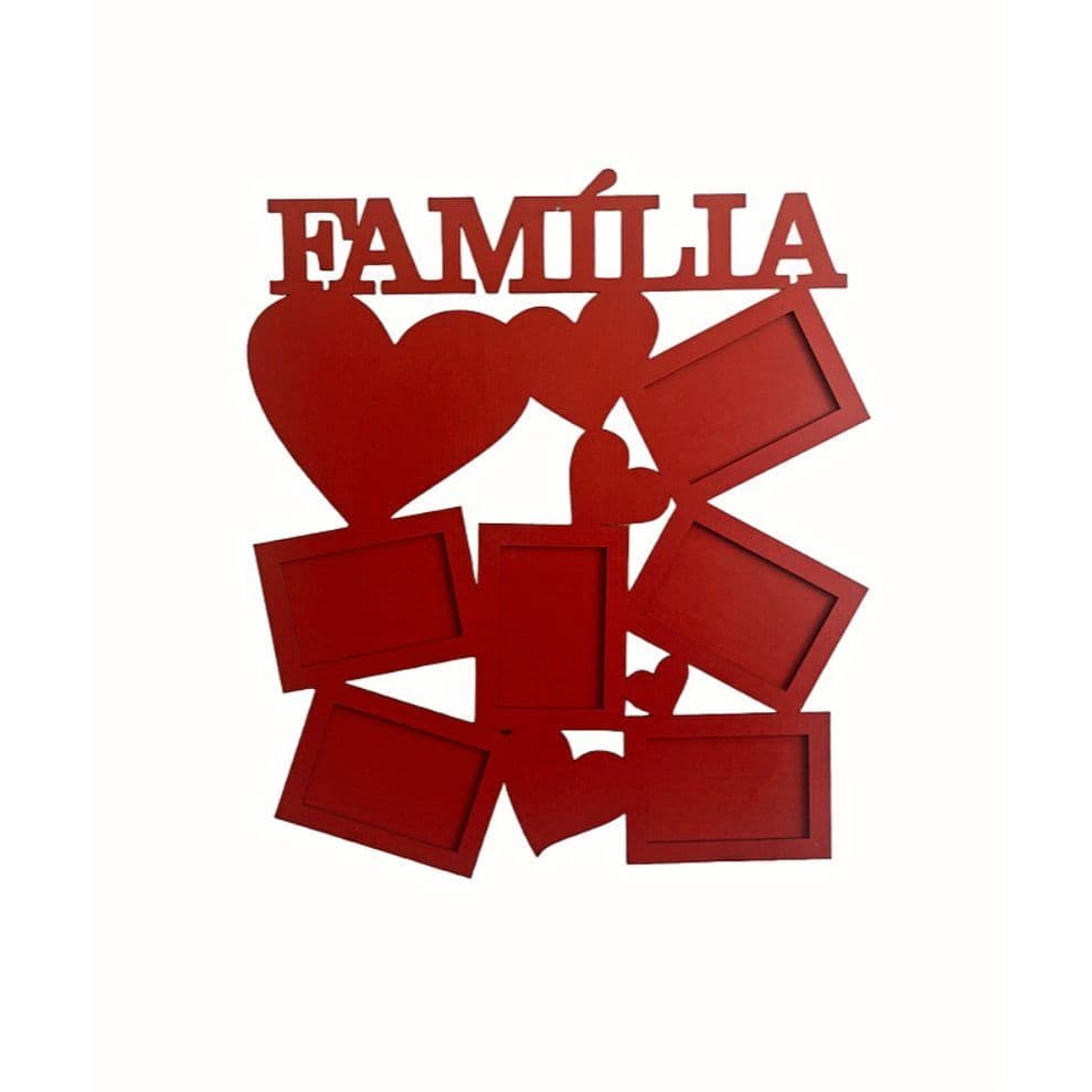 Porta Retrato Família Vermelho com 6 Fotos em MDF Cru
