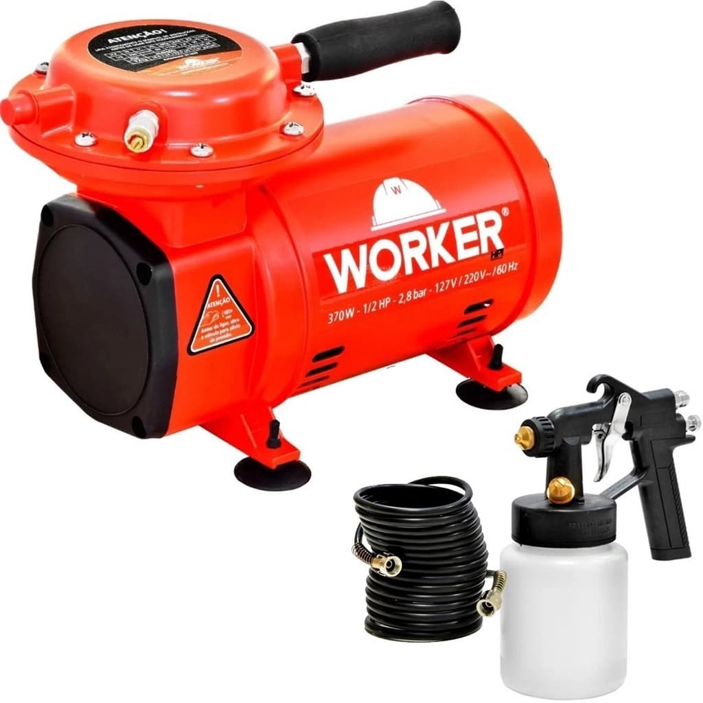 Compressor de Ar Direto 1/2 HP Bivolt 2.3 PCM com Acessórios WORKER