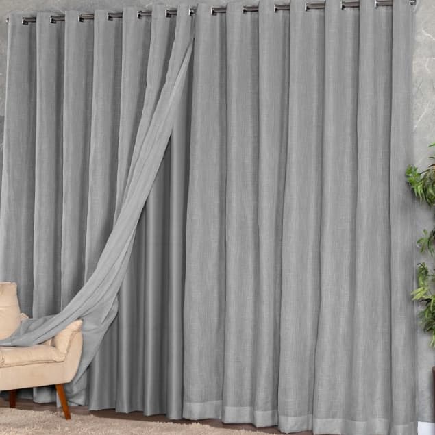 Cortina de gaze de linho com forro blackout luxo cinza