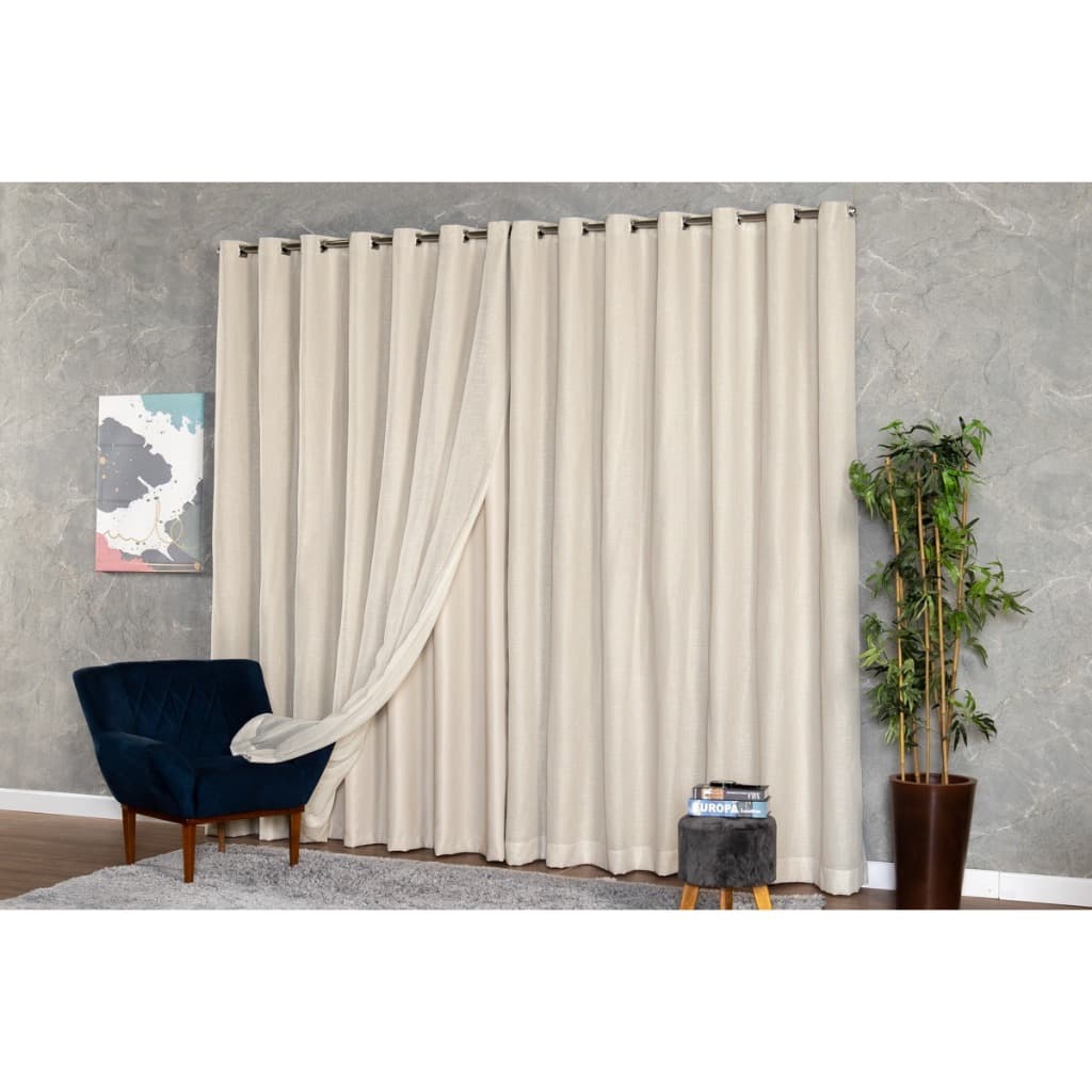 Cortina de gaze de linho com forro blackout luxo bege