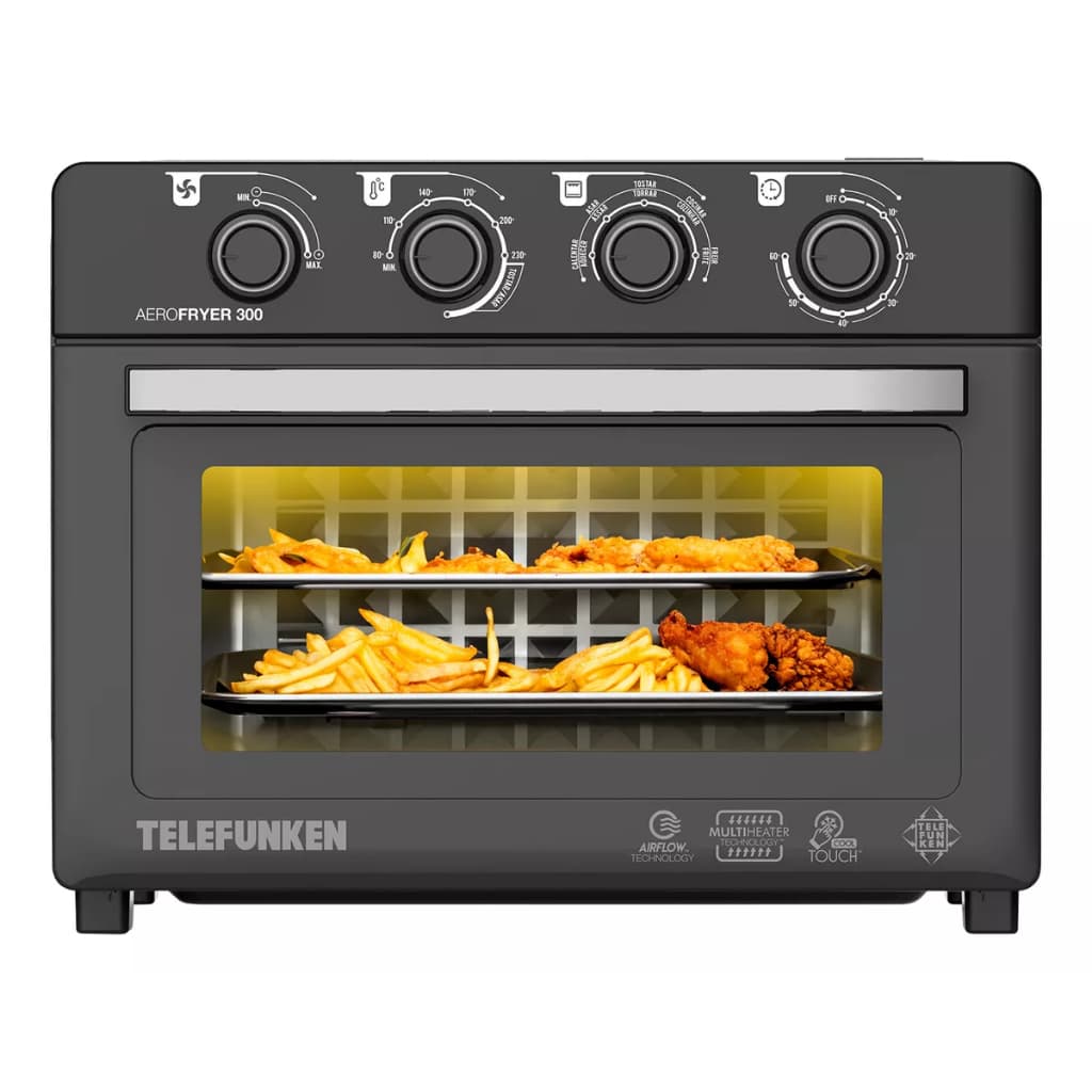 Forno com Air Fryer Aero Fryer 30 Litros Telefunken com alimentos fritos dentro