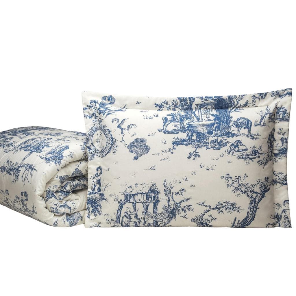Kit Edredom King Size Algodão Tecido Percal 180 Fios Estampado Floral Azul e Branco