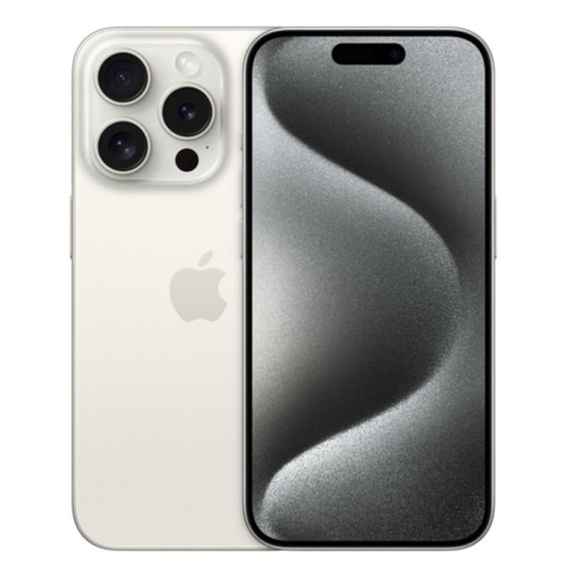iPhone 15 Pro Max 256GB branco em exibição frontal e lateral