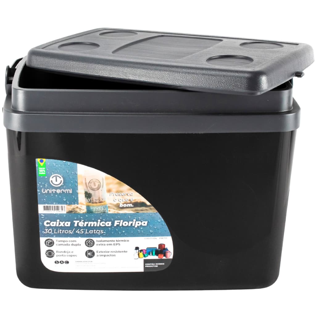 Caixa Térmica 30 Litros Unitermi Preta Praia Camping