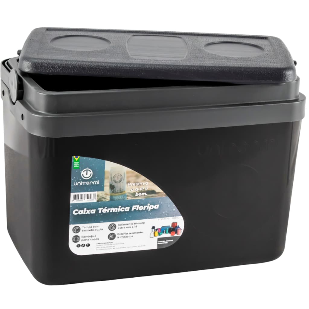 Caixa Térmica 15 Litros Unitermi Preta Praia Camping