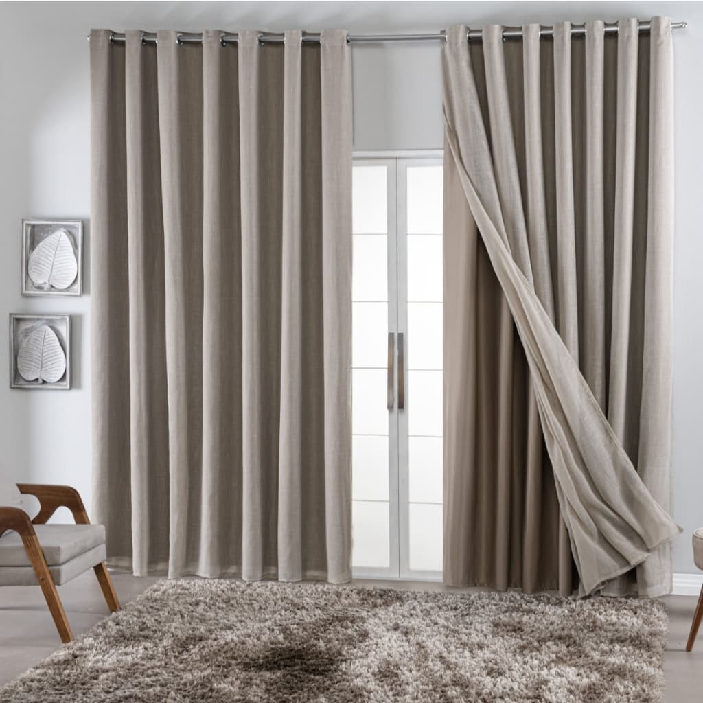 Cortinas de voile gaze de linho com forro blackout bege em ambiente interno