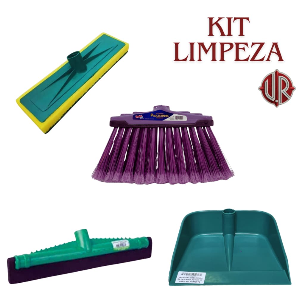 Kit de Limpeza com Vassoura, Rodo, Pá de Lixo e Lava Azulejo Conjunto de Limpeza Completo Sem Cabos