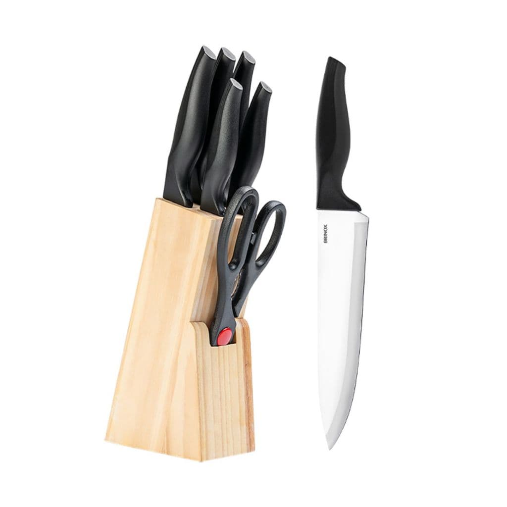 Conjunto De Facas Brinox Cross 7 Peças Aço Inox Com Cepo