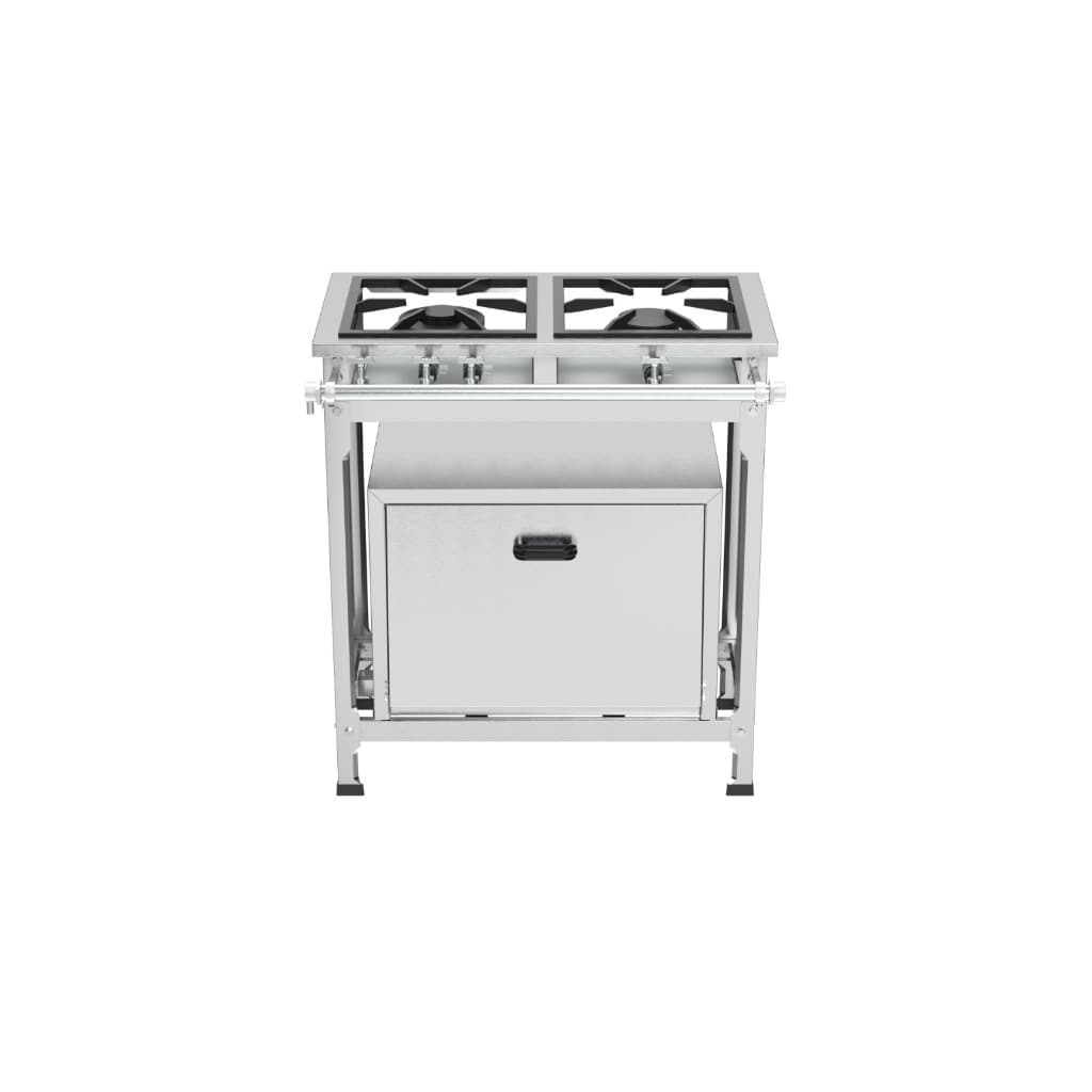 Fogão industrial a gás de 2 bocas com forno em aço inoxidável