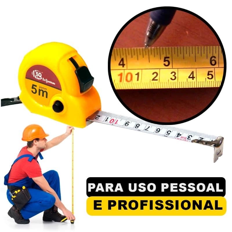 Kit 2 Trenas Métrica 5 Metros Profissional Para Obras Com Trava Na Fita Métrica