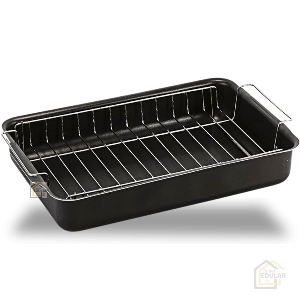 Forma Assadeira Com Grelha Alta Retangular Antiaderente Teflon Grafite Assar Bolos Pães Torta Frango