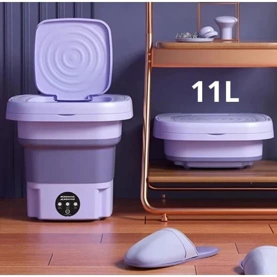 Mini máquina de lavar roupa dobrável portátil de 11L, lilás, para lavar roupas em casa