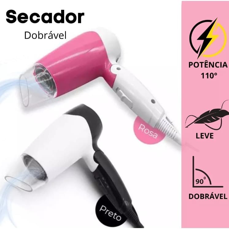 Mini Secador De Cabelo Portátil Dobrável 1200w Viagem