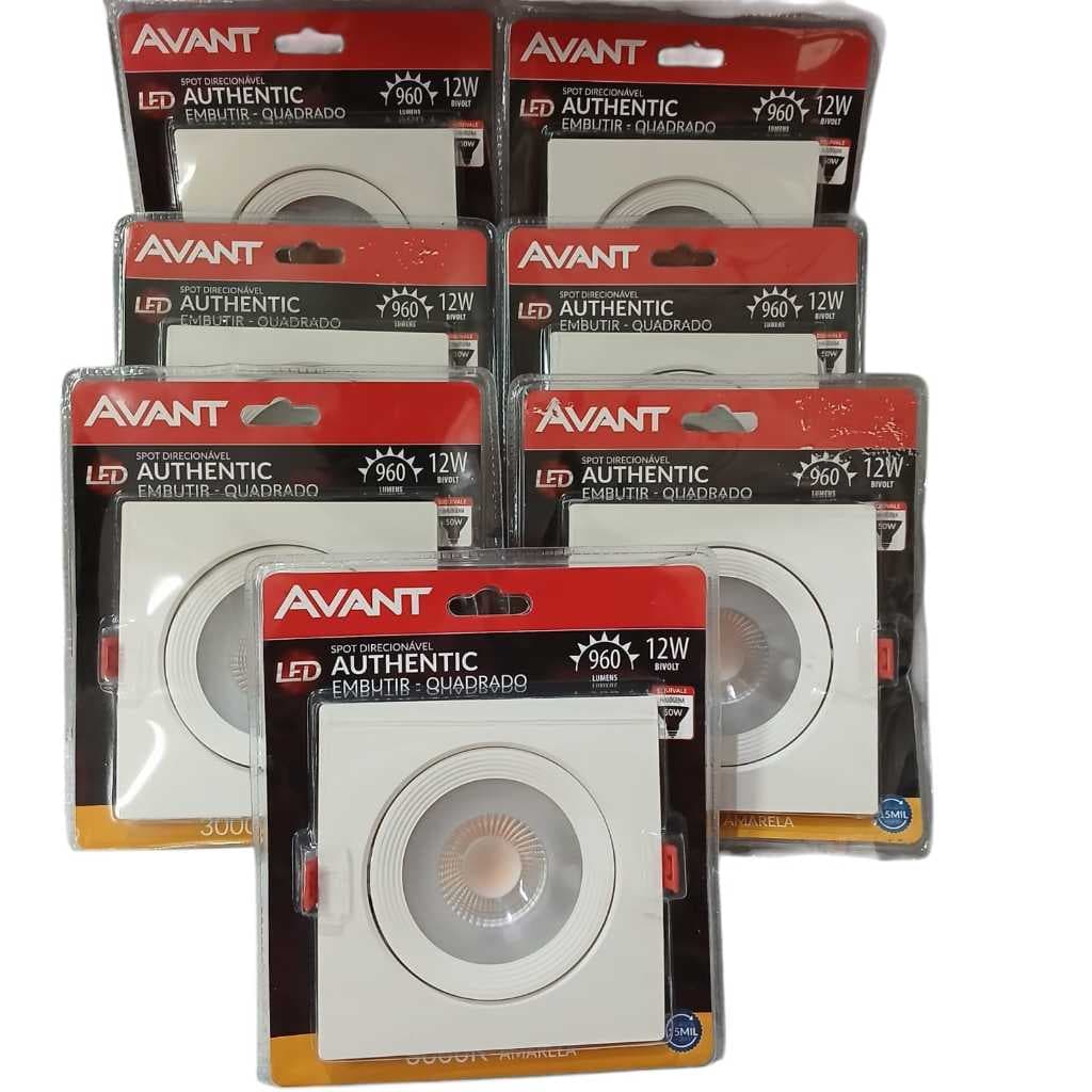 Kit 7 Spots Led Quadrado Embutir 12w Bivolt Avant Teto Gesso Cor amarela 3000K 110V/220V