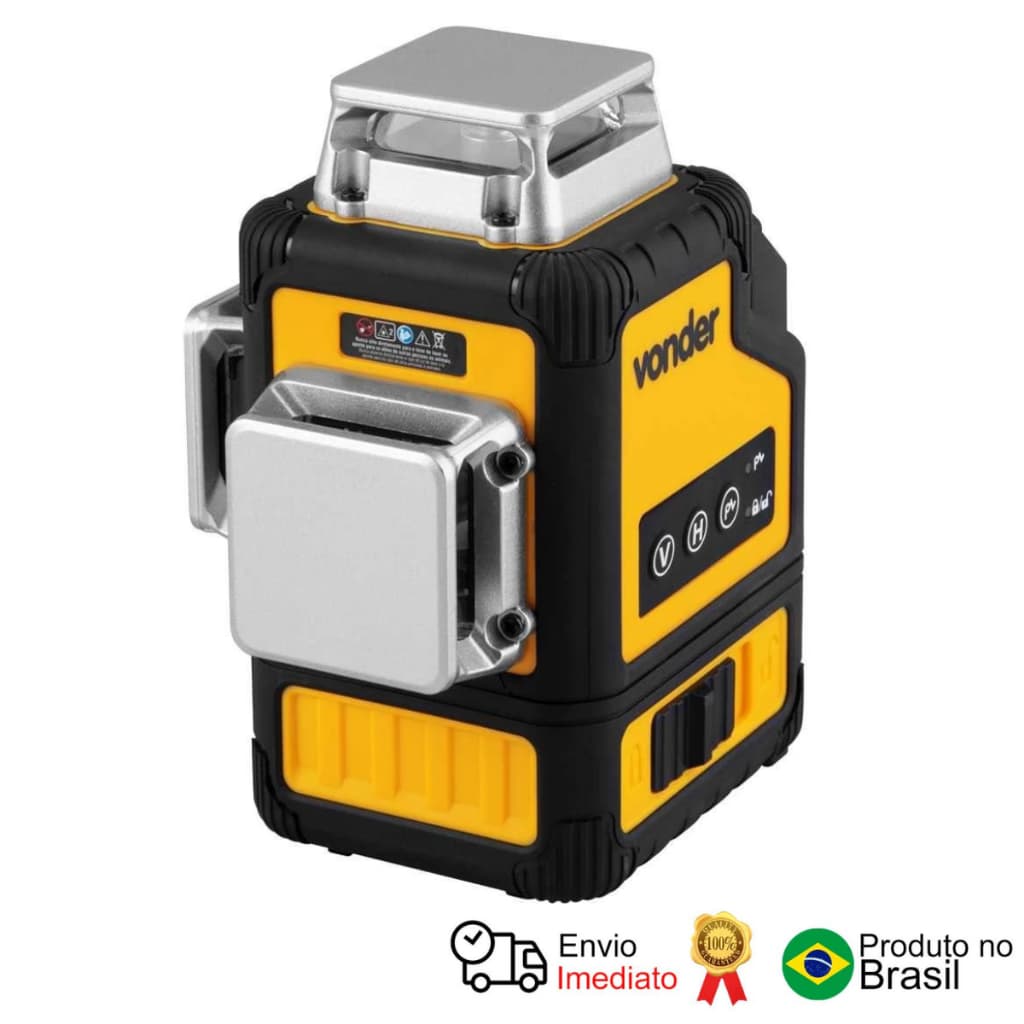 Nível a laser 30M da Vonder, 18V, sem bateria, preto e amarelo, botão de liga/desliga, ícones de voltagem e horizontalidade