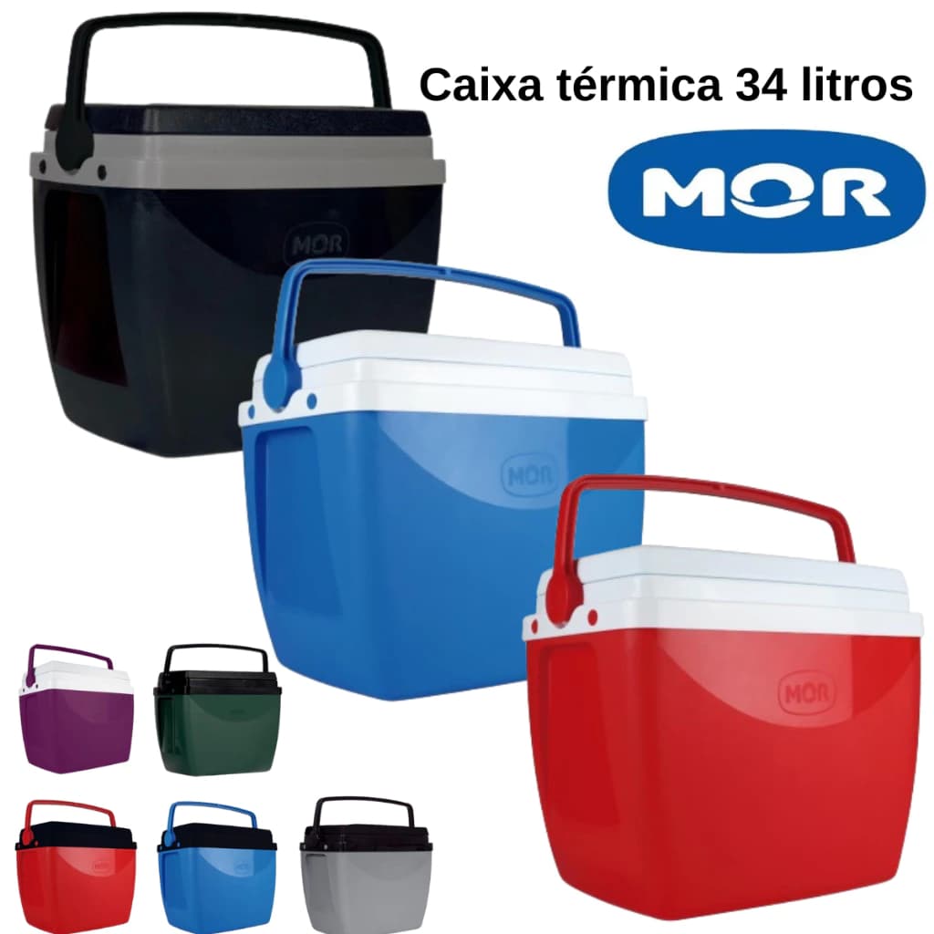 Caixa térmica cooler 34 litros MOR, 50 latas 350ml ou 7 garrafas pet 2 litros, várias cores