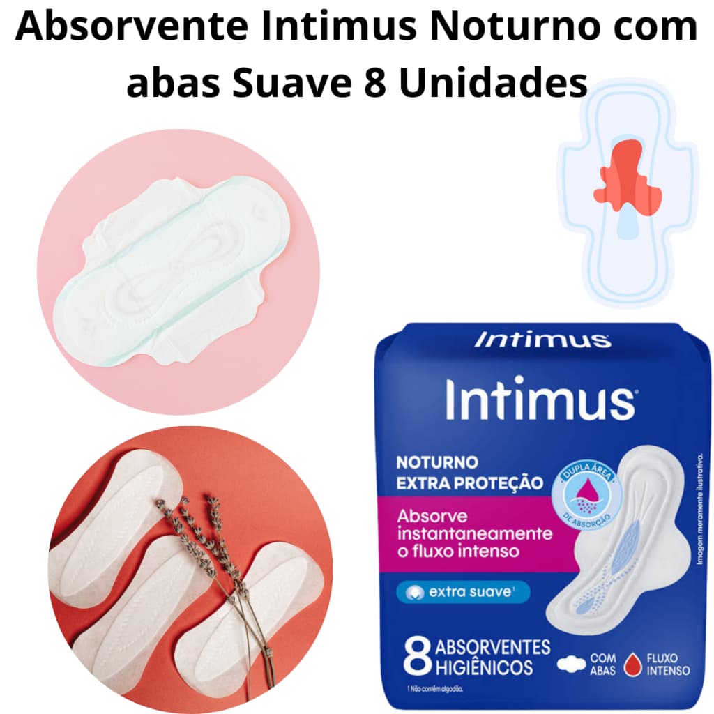 Absorvente Intimus Gel Noturno com abas Suave 8 Unidades - Absorvente Gel Noturno - Modes