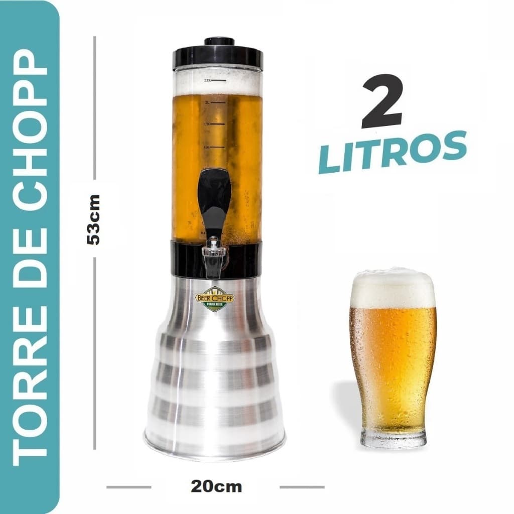 Torre de chopp de 2 litros com refil gelante e copo giratório