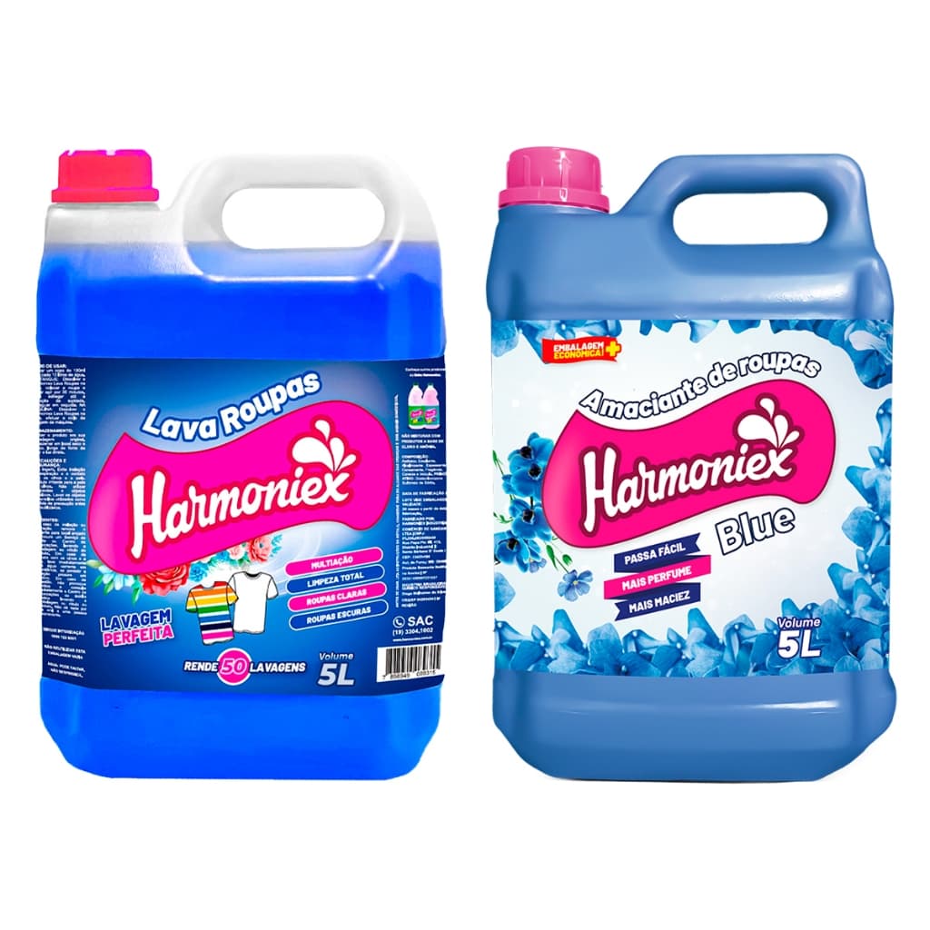 Kit Sabão Lava Roupas Liquido 5L + Amaciante de Roupas 5L Harmoniex