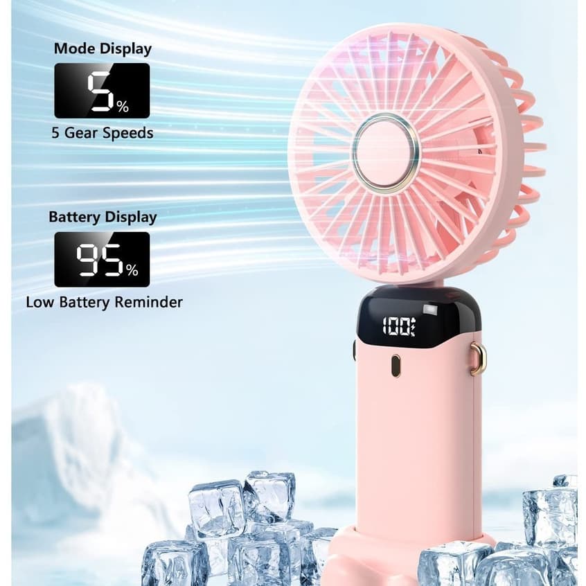 Mini Ventilador Portátil de Mão com 5 Modos Pequeno Dobrável digital De Escritório Mesa Presente USB Recarregavel
