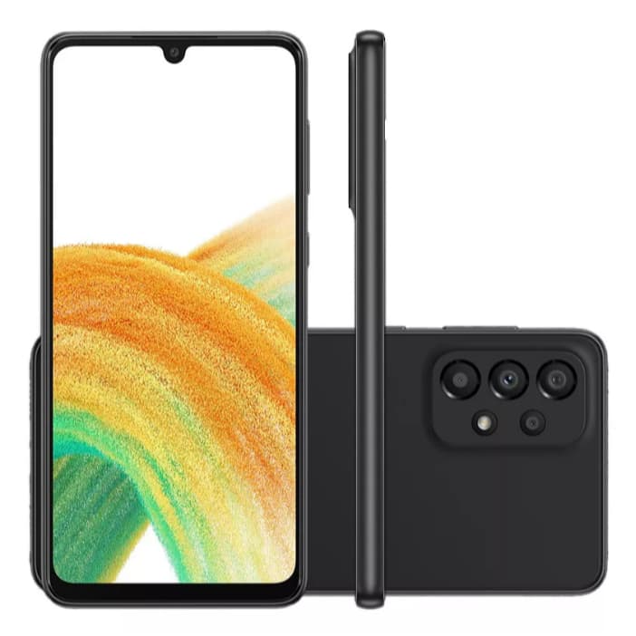 Samsung Galaxy A33 5G, smartphone com tela colorida e câmera quadrupla na parte traseira