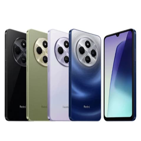 Redmi 14C em quatro cores: preto, verde, branco e azul com design de câmera traseiro circular