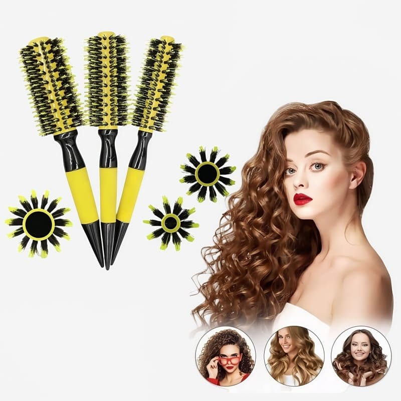 Escova De Cabelo Térmica Amarela Cerdas De Javali Mista Madeira