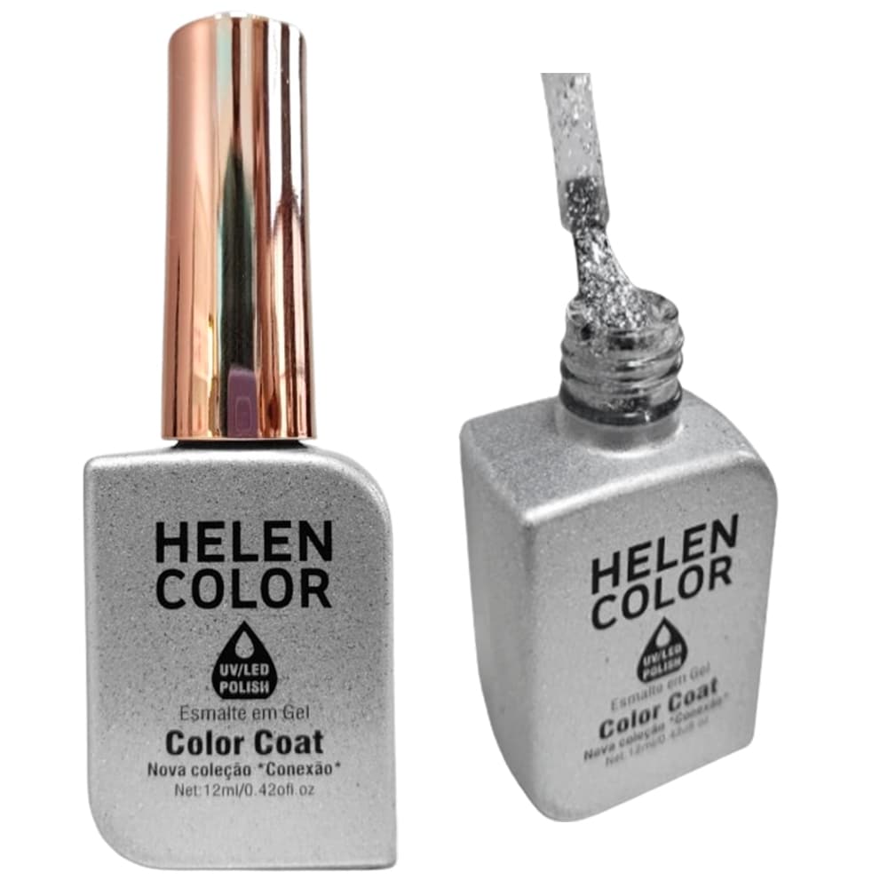Esmalte Em Gel Prateado Glitter Prata Helen Color Conexão 12 12ml