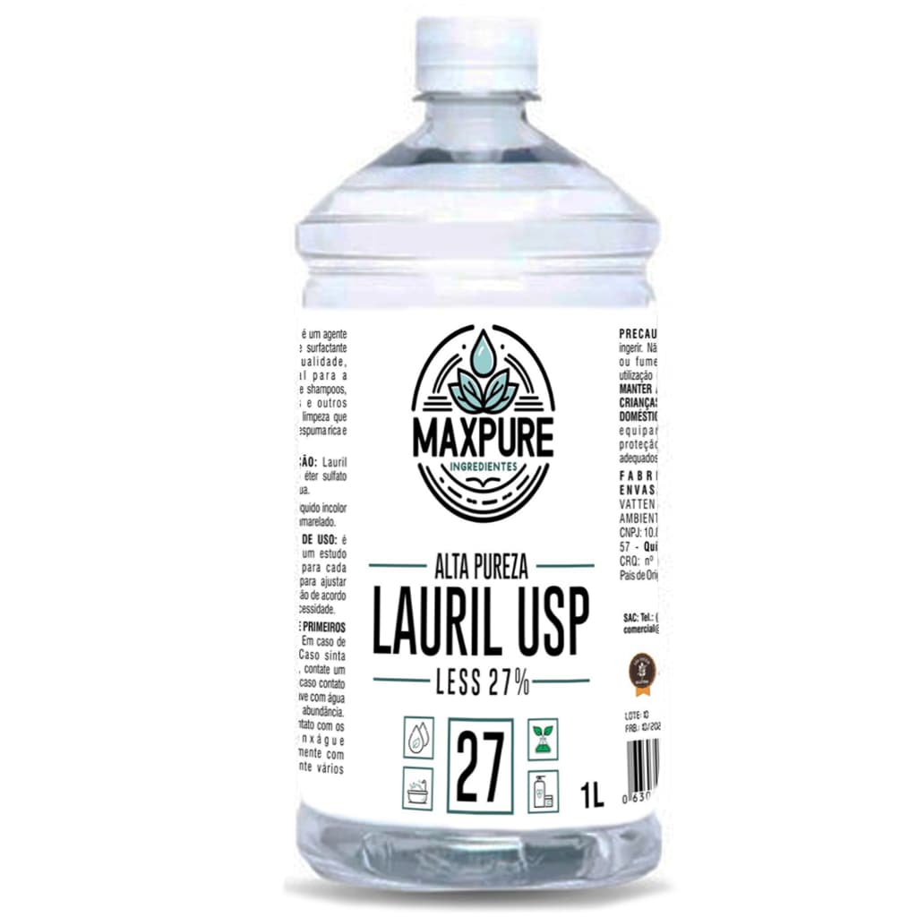 Lauril Líquido 1 Litro 27% Max Pure Para Sabonetes Shampoos Detergentes Limpeza Tensoativo Espumante