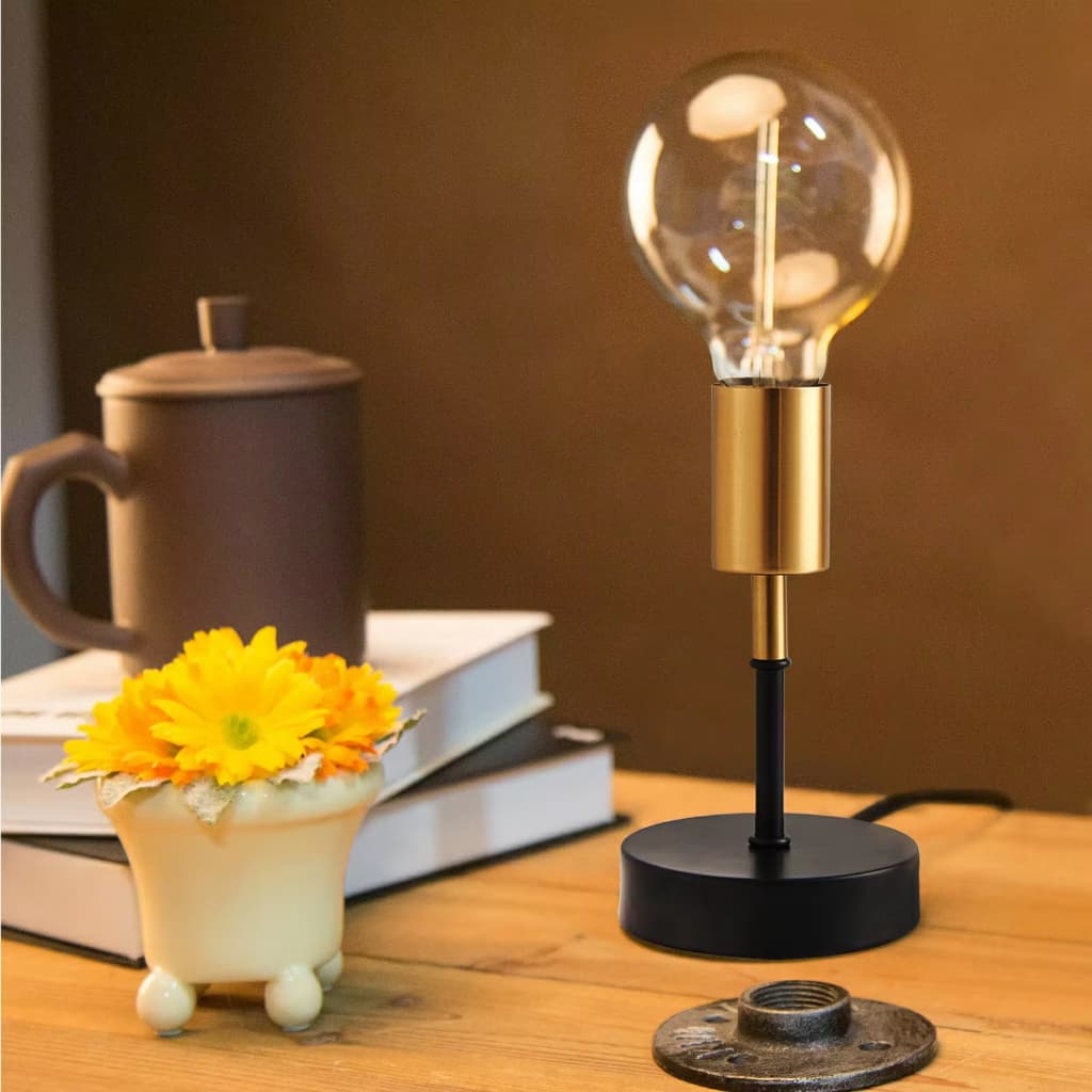 Luminária Suporte Pedestal Para Lâmpada Mesa e Chão S/ Lâmpada Preto Dourado Estar/Janta/Quarto E27