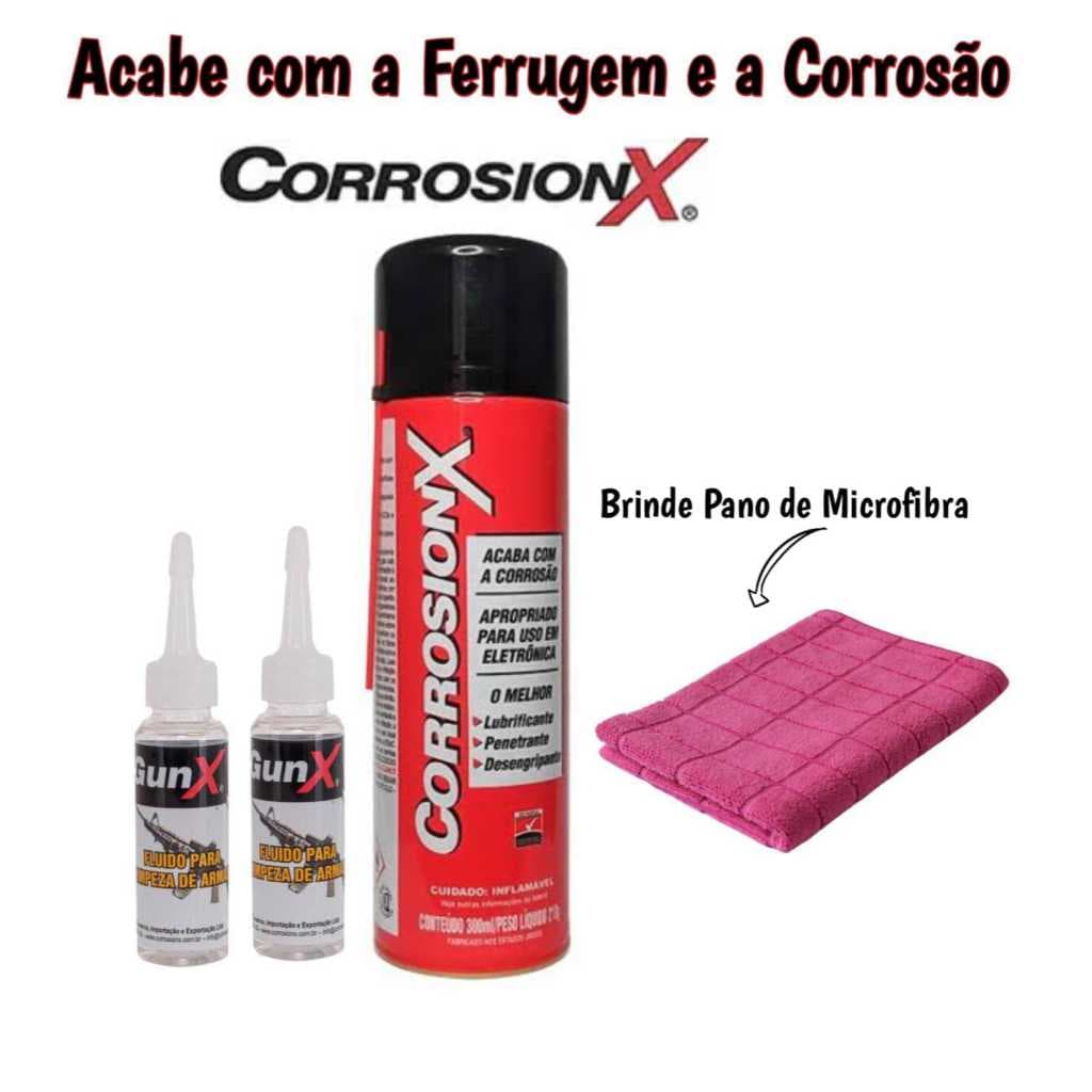 Kit 2 Fluido de Limpeza Solvente Gunx Corrosionx 30ml + 1Óleo Marine Anticorrosivo 300ml Lubrificante Multiuso Removedor