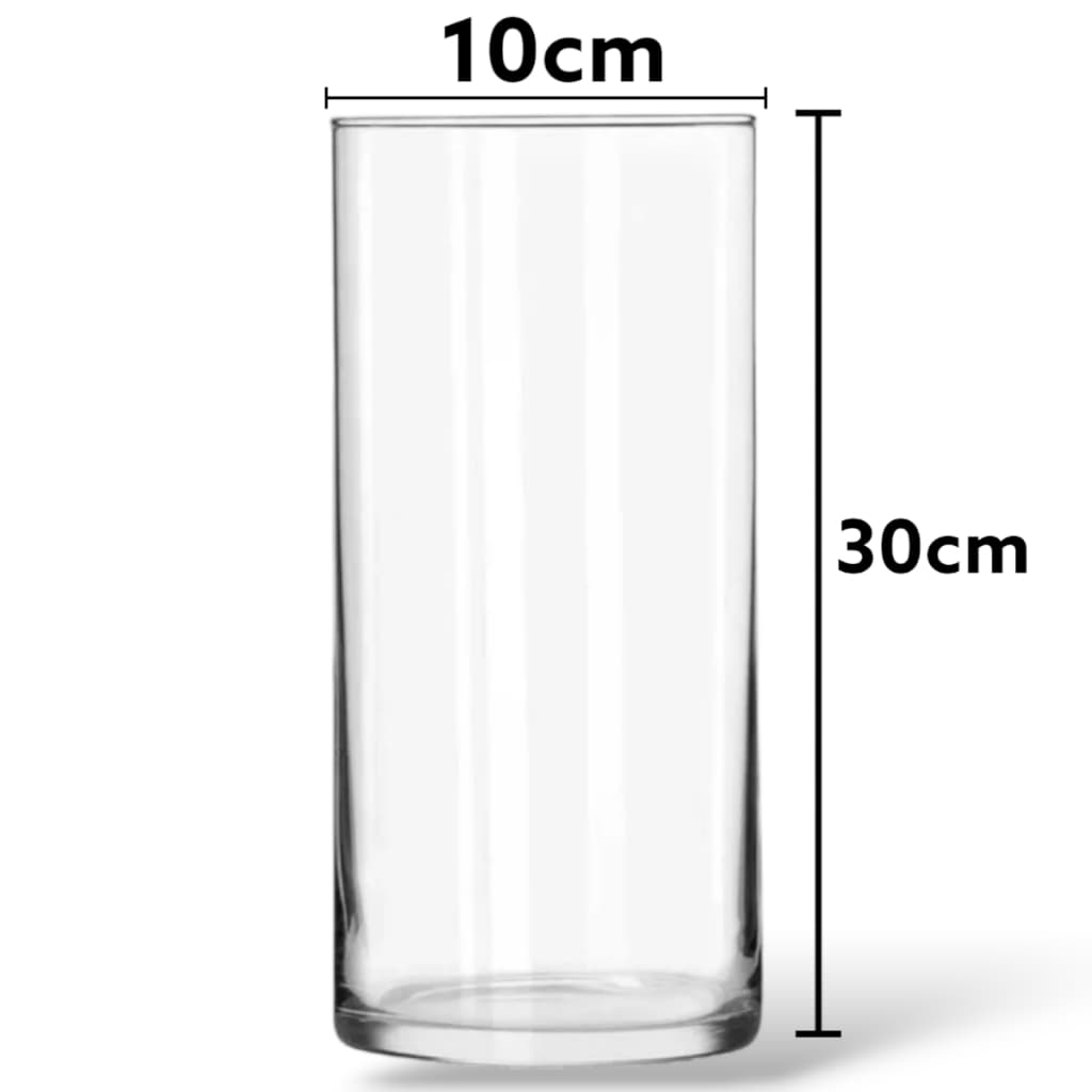 Vaso de vidro transparente 10x30cm altura cilíndrico liso para decoração
