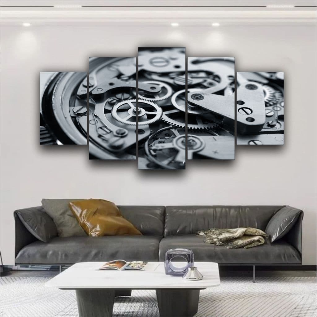 Quadros Decorativos 5 peças máquina de relógio para quarto sala escritório