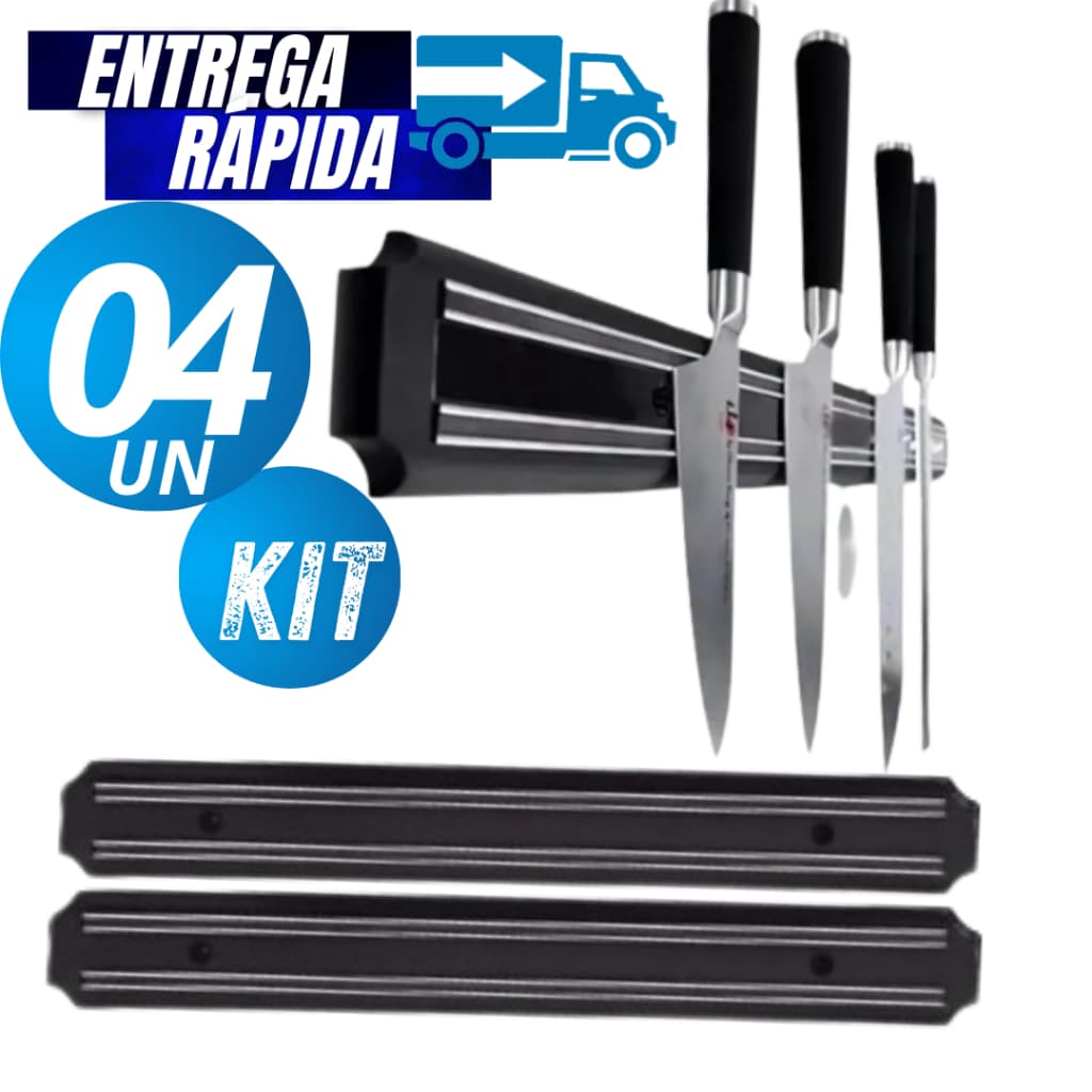 Kit de suporte magnético para facas com quatro barras e quatro facas de cozinha