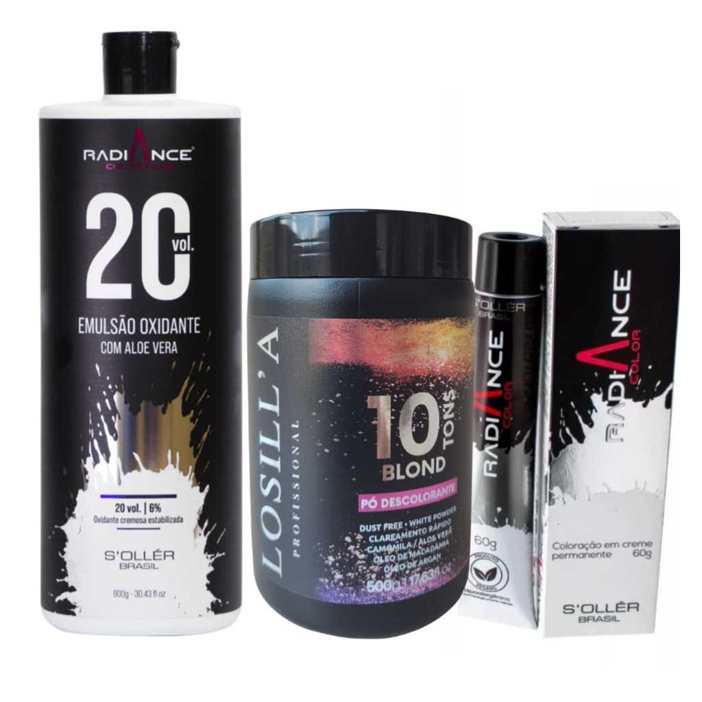 10 Tubos Coloração Radiance + 1 ox + 1 Pó descolorante Losilla 10 tons
