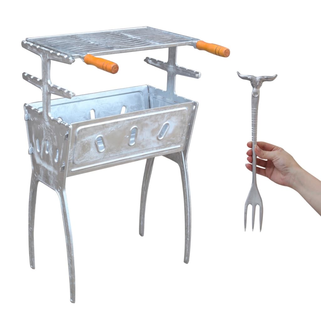 Churrasqueira Desmontável em Alumínio Batido Cabo de Madeira Resistente à Corrosão, Medidas 80cm